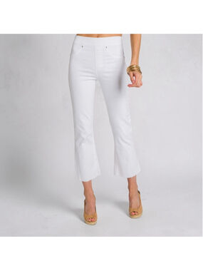 SPANX Cropped Flare Denim Jeans White Pull On High Rise Sz S